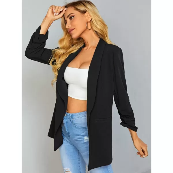 WDIRARA Women's Long Sleeve Open Front Blazer Casual Work Office Jacket