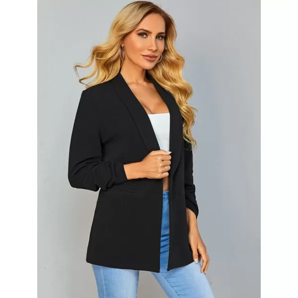 WDIRARA Women's Long Sleeve Open Front Blazer Casual Work Office Jacket