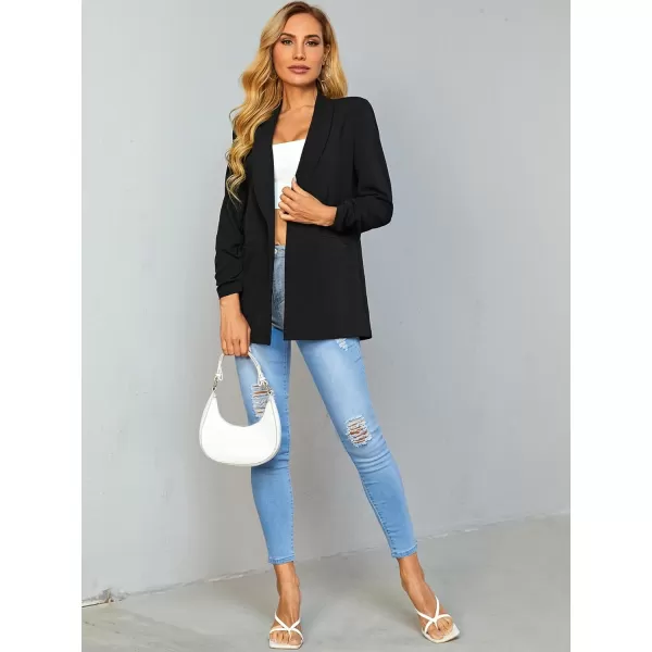 WDIRARA Women's Long Sleeve Open Front Blazer Casual Work Office Jacket