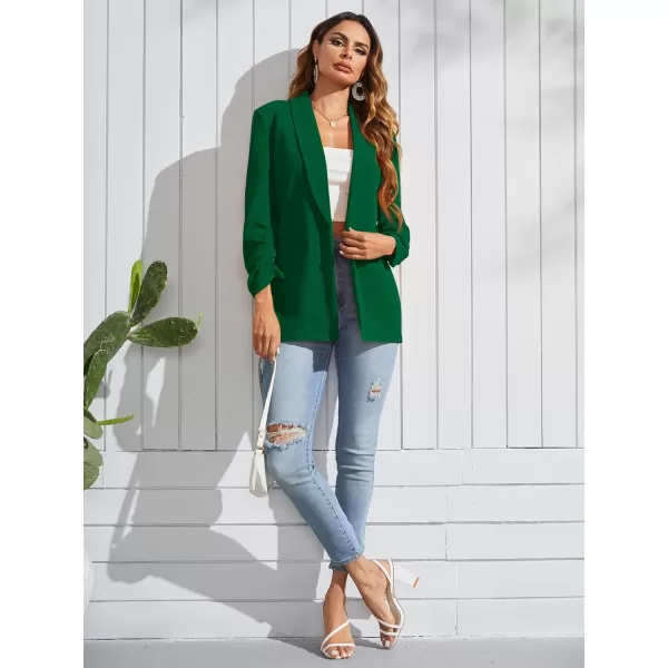 WDIRARA Women's Long Sleeve Open Front Blazer Casual Work Office Jacket