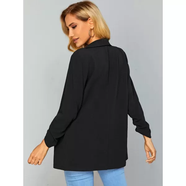 WDIRARA Women's Long Sleeve Open Front Blazer Casual Work Office Jacket