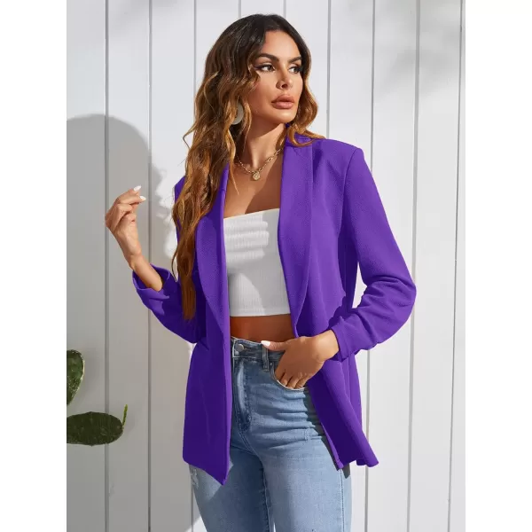 WDIRARA Women's Long Sleeve Open Front Blazer Casual Work Office Jacket