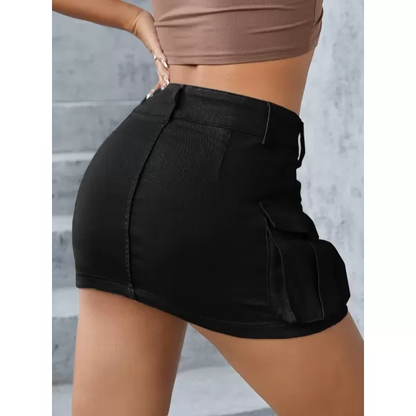 WDIRARA Women's Low Waist Button Bodycon Mini Cargo Denim Skirt with Pocket