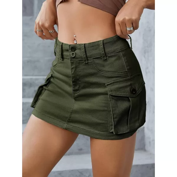 WDIRARA Women's Low Waist Button Bodycon Mini Cargo Denim Skirt with Pocket