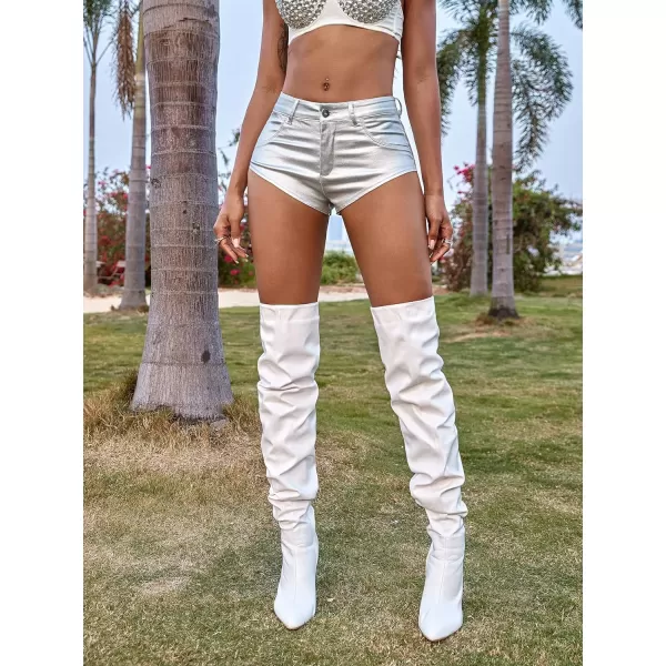 WDIRARA Women's Low Waist Button Party Club Skinny Pu Leather Shorts