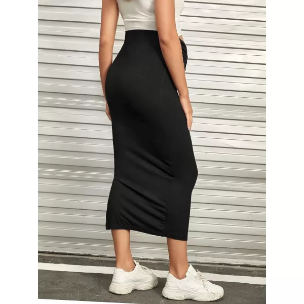 WDIRARA Women's Maternity High Waist Ruched Split Hem Solid Pencil Midi Skirt