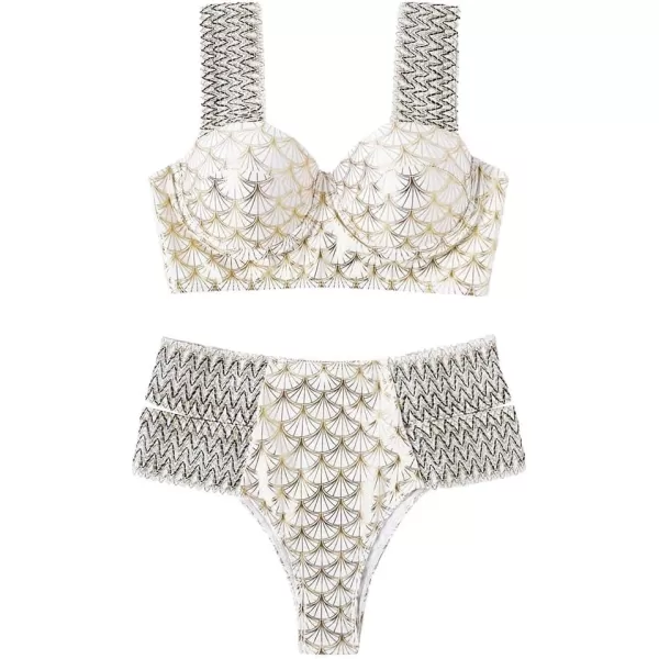 WDIRARA Women's Metallic Print Wide Strap Cheeky Bottom Push Up 2 Piece Set Bikini Swimsuit