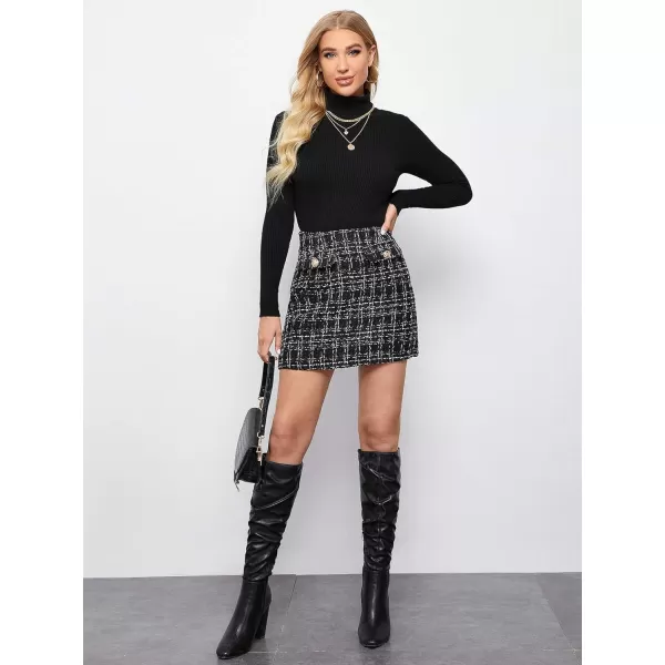 WDIRARA Women's Mid Waist Above Knee Casual Plaid Mini Skirt