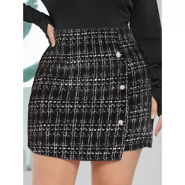 WDIRARA Women's Mid Waist Above Knee Casual Plaid Mini Skirt