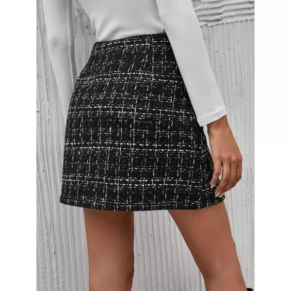 WDIRARA Women's Mid Waist Above Knee Casual Plaid Mini Skirt