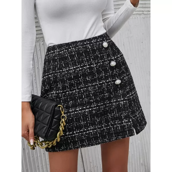 WDIRARA Women's Mid Waist Above Knee Casual Plaid Mini Skirt