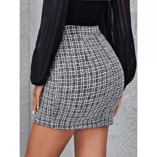 WDIRARA Women's Mid Waist Above Knee Casual Plaid Mini Skirt