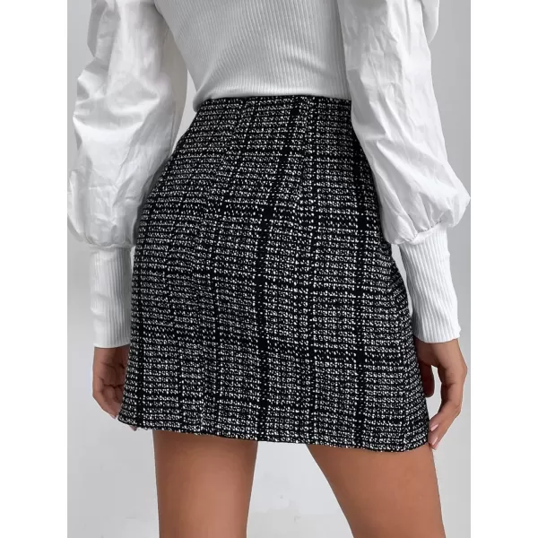 WDIRARA Women's Mid Waist Above Knee Casual Plaid Mini Skirt