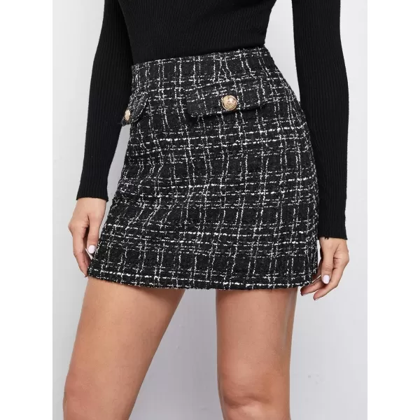 WDIRARA Women's Mid Waist Above Knee Casual Plaid Mini Skirt