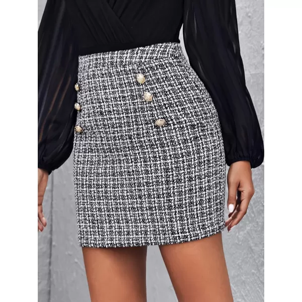 WDIRARA Women's Mid Waist Above Knee Casual Plaid Mini Skirt
