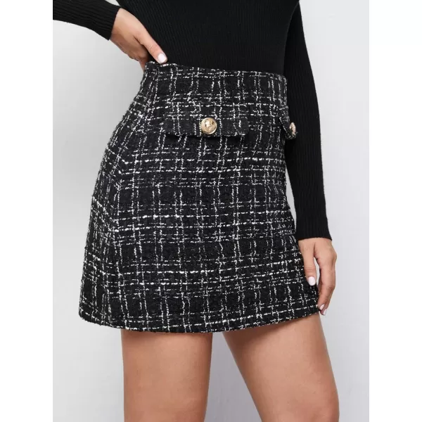 WDIRARA Women's Mid Waist Above Knee Casual Plaid Mini Skirt