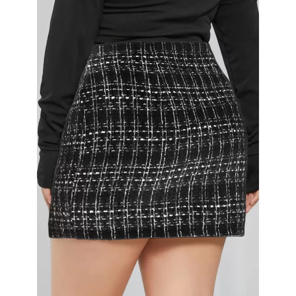 WDIRARA Women's Mid Waist Above Knee Casual Plaid Mini Skirt