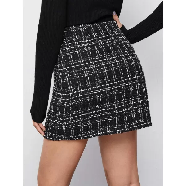 WDIRARA Women's Mid Waist Above Knee Casual Plaid Mini Skirt
