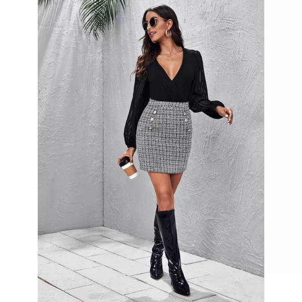 WDIRARA Women's Mid Waist Above Knee Casual Plaid Mini Skirt