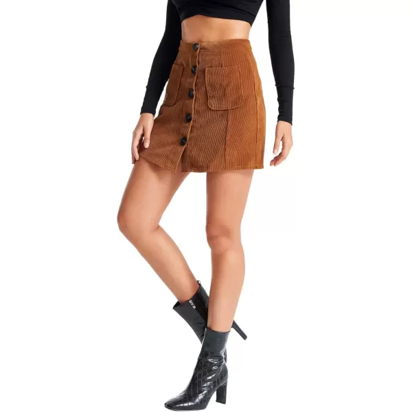 WDIRARA Women's Mid Waist Corduroy A-line Slim fit Button Casual Mini Skirt