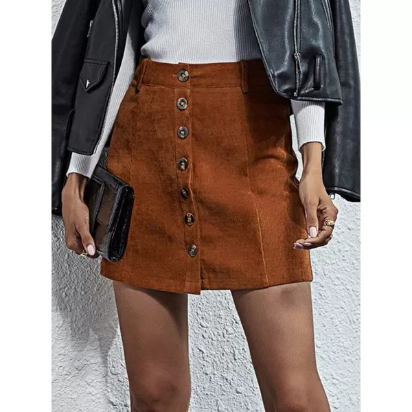 WDIRARA Women's Mid Waist Corduroy A-line Slim fit Button Casual Mini Skirt