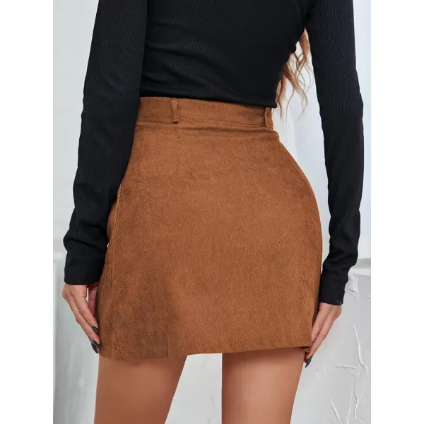 WDIRARA Women's Mid Waist Corduroy A-line Slim fit Button Casual Mini Skirt