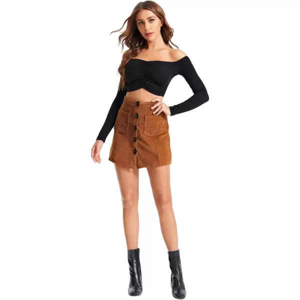 WDIRARA Women's Mid Waist Corduroy A-line Slim fit Button Casual Mini Skirt