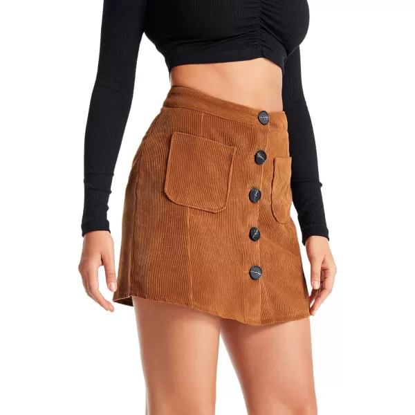 WDIRARA Women's Mid Waist Corduroy A-line Slim fit Button Casual Mini Skirt