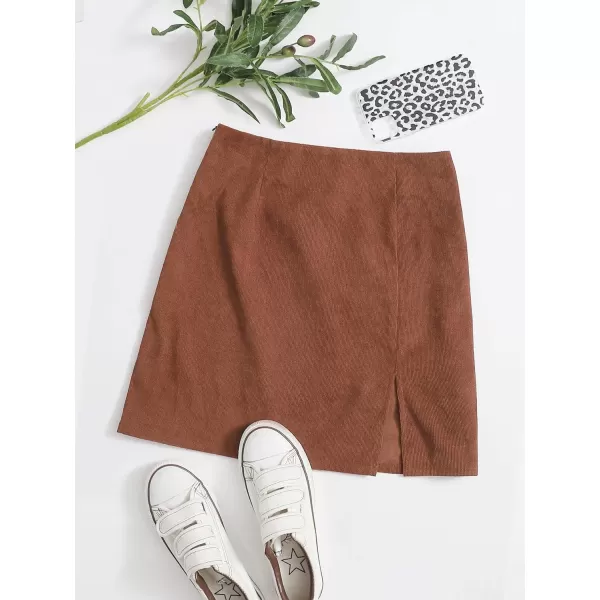 WDIRARA Women's Mid Waist Corduroy A-line Slim fit Button Casual Mini Skirt