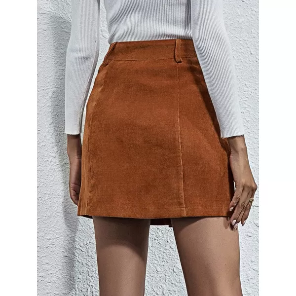 WDIRARA Women's Mid Waist Corduroy A-line Slim fit Button Casual Mini Skirt