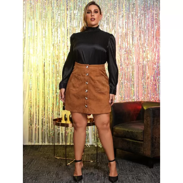 WDIRARA Women's Mid Waist Corduroy A-line Slim fit Button Casual Mini Skirt