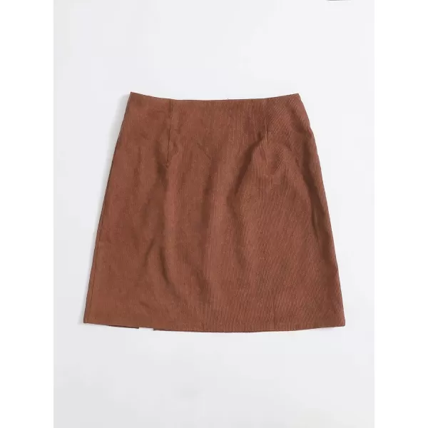 WDIRARA Women's Mid Waist Corduroy A-line Slim fit Button Casual Mini Skirt