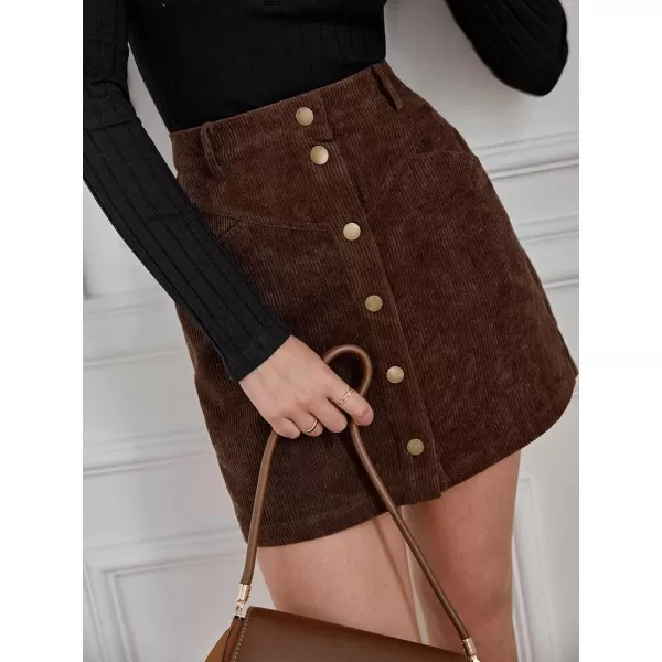 WDIRARA Women's Mid Waist Corduroy A-line Slim fit Button Casual Mini Skirt