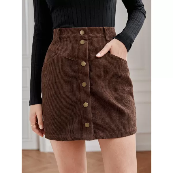 WDIRARA Women's Mid Waist Corduroy A-line Slim fit Button Casual Mini Skirt