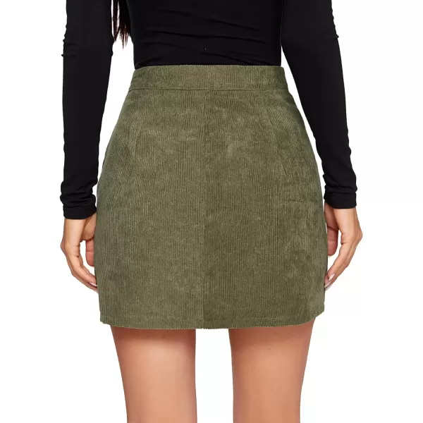 WDIRARA Women's Mid Waist Corduroy A-line Slim fit Button Casual Mini Skirt