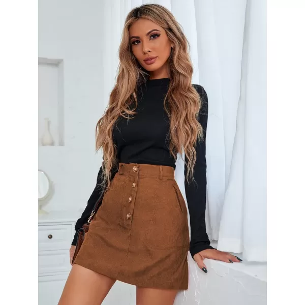 WDIRARA Women's Mid Waist Corduroy A-line Slim fit Button Casual Mini Skirt