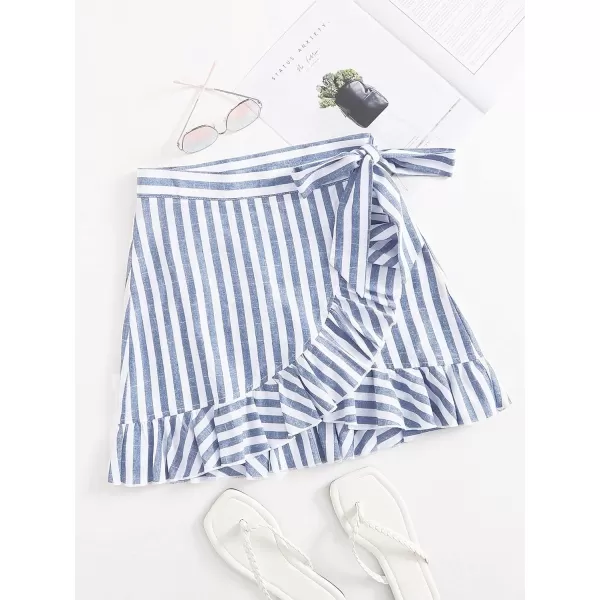 WDIRARA Women's Mid Waist Gingham Print Asymmetrical Wrap Knotted Skirt Black and White