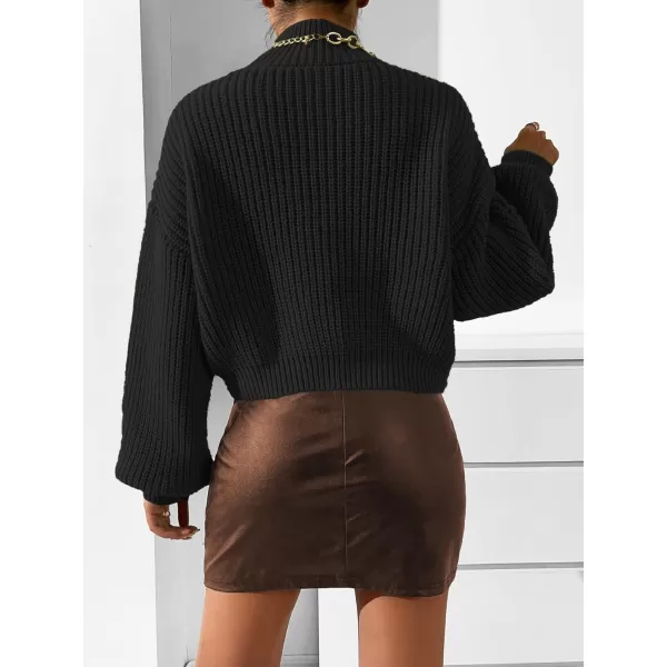 WDIRARA Women's Mock Neck Long Sleeve Crop Sweater Casual Rib Knit Top