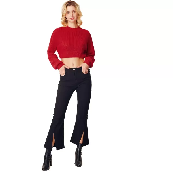 WDIRARA Women's Mock Neck Long Sleeve Crop Sweater Casual Rib Knit Top