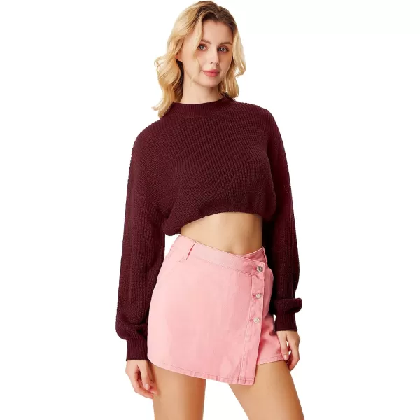 WDIRARA Women's Mock Neck Long Sleeve Crop Sweater Casual Rib Knit Top