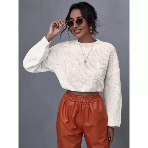 WDIRARA Women's Mock Neck Long Sleeve Crop Sweater Casual Rib Knit Top