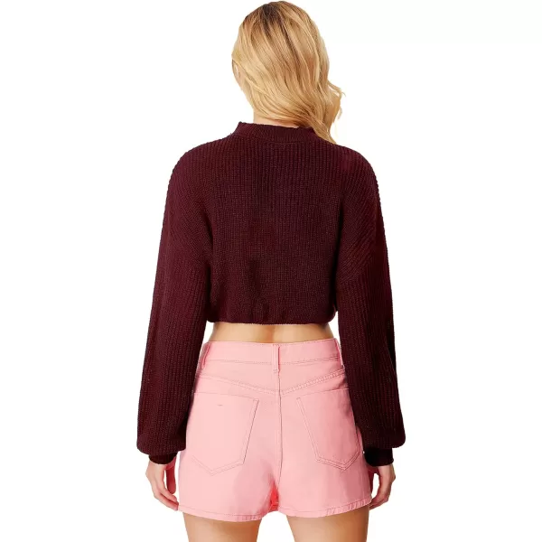 WDIRARA Women's Mock Neck Long Sleeve Crop Sweater Casual Rib Knit Top