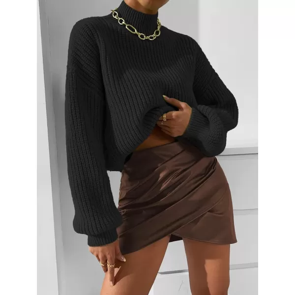 WDIRARA Women's Mock Neck Long Sleeve Crop Sweater Casual Rib Knit Top