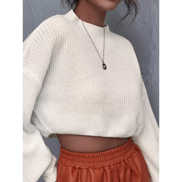 WDIRARA Women's Mock Neck Long Sleeve Crop Sweater Casual Rib Knit Top