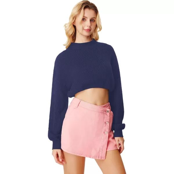WDIRARA Women's Mock Neck Long Sleeve Crop Sweater Casual Rib Knit Top