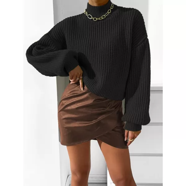 WDIRARA Women's Mock Neck Long Sleeve Crop Sweater Casual Rib Knit Top