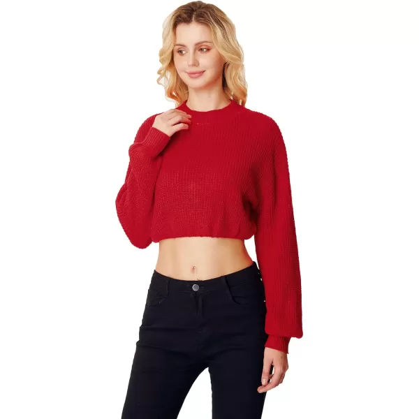 WDIRARA Women's Mock Neck Long Sleeve Crop Sweater Casual Rib Knit Top
