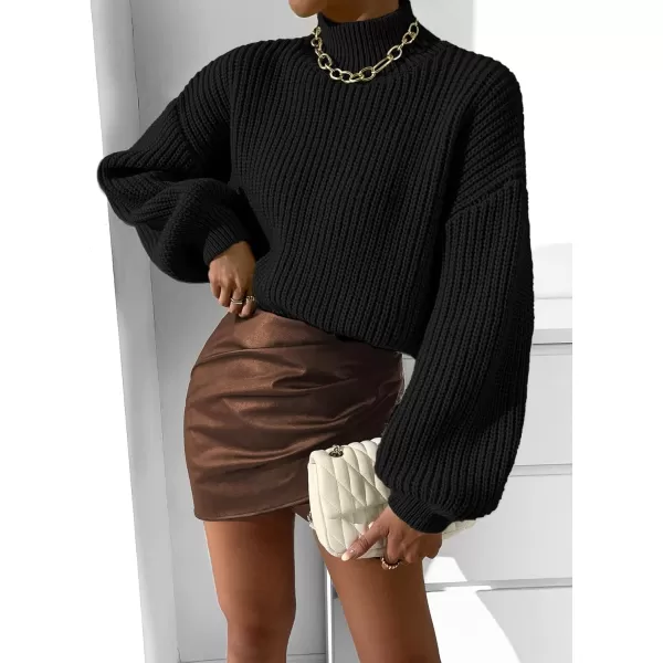 WDIRARA Women's Mock Neck Long Sleeve Crop Sweater Casual Rib Knit Top