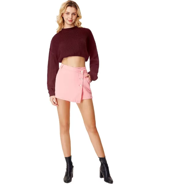 WDIRARA Women's Mock Neck Long Sleeve Crop Sweater Casual Rib Knit Top