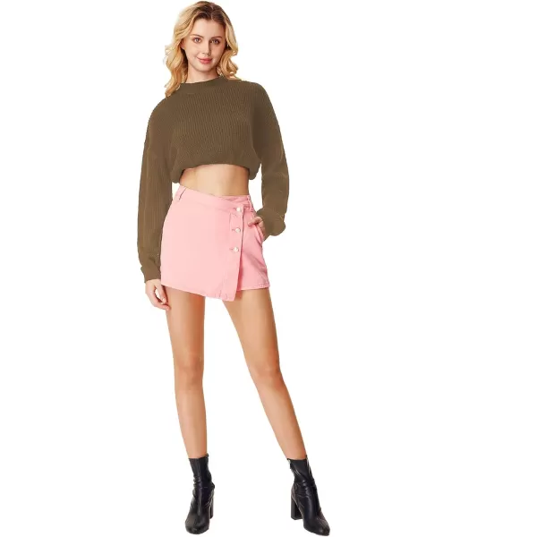 WDIRARA Women's Mock Neck Long Sleeve Crop Sweater Casual Rib Knit Top